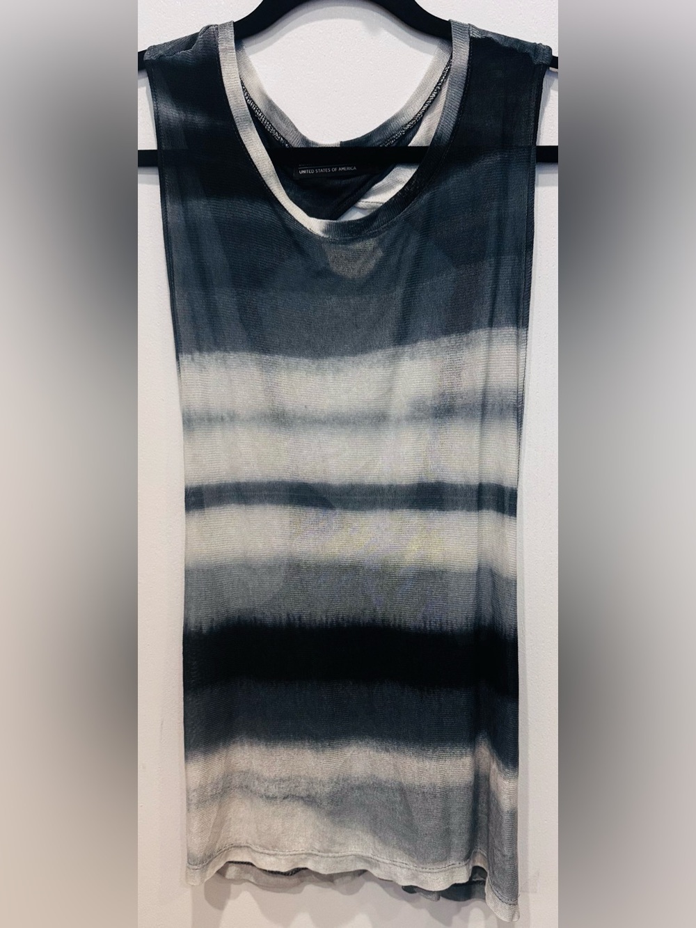 BENJAMIN JAY Twist Back Sleeveless Tank Top Tie Dye White Gray Black S NWOT